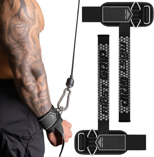 Vista 12 de Correas de muñeca antideslizantes con pegamento para levantamiento de pesas, correas de elevación 2 en 1 con anillos en D para entrenamiento