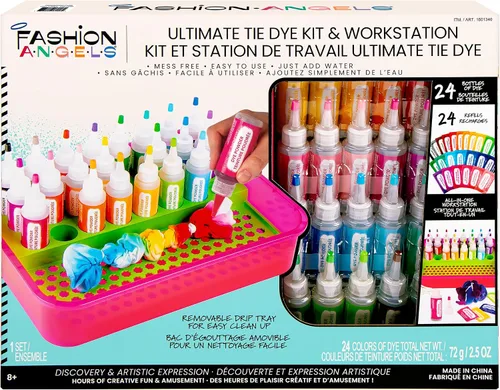 Vista 4 de Fashion Angels Kit de teñido anudado y estación de trabajo, artes y manualidades para grupos, incluye botellas prellenadas y tinte, guantes y más