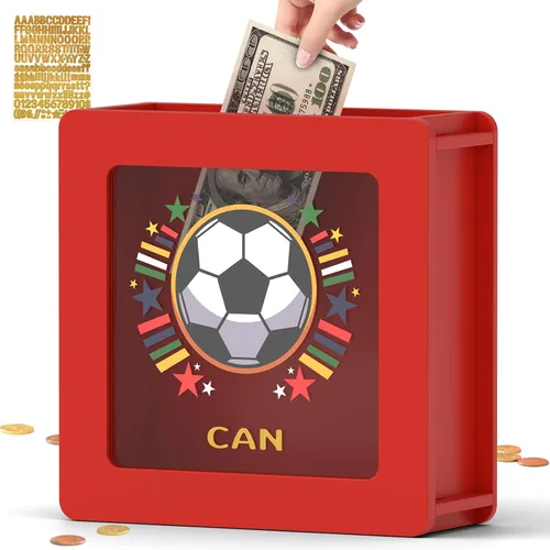Vista 13 de Summidate Caja de ahorro de dinero de madera, caja de ahorro de ventana transparente con calcomanías de bricolaje, alcancía de oso personalizada