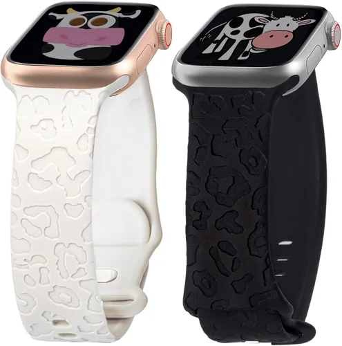 Vista 13 de 2 correas grabadas compatibles con Apple Watch Band 1.732 in 1.575 in 1.772 in, correa deportiva de silicona para mujeres y niñas, correa deportiva