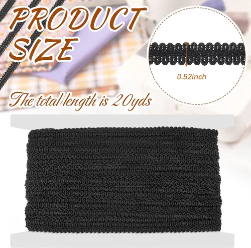 Vista 2 de Jutom Gimp - Trenza de 1/2 pulgada, 20 yardas, tejido de poliéster, adorno decorativo para disfraces, manualidades, costura, cortina, decoración