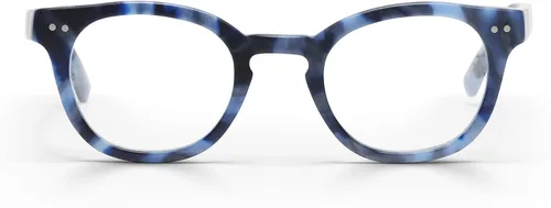 Vista 19 de eyebobs - Waylaid Gafas de lectura tradicionales y azules de primera calidad Marco redondo para caras promedio Ámbar se desvanece frente