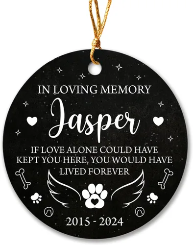 Vista 24 de Adorno de Navidad conmemorativo personalizado para mascotas, perros y gatos, A Piece of My Heart is at Rainbow Bridge, adorno de Navidad con nombre
