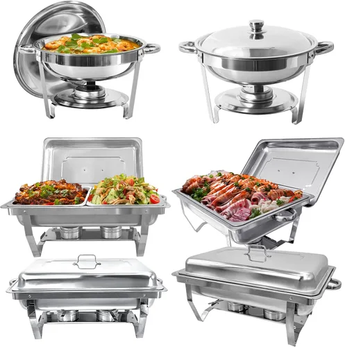 Vista 15 de Juego de 2 platos de 8 cuartos de galón para buffet de acero inoxidable, juego completo de calentador de alimentos con bandeja de agua