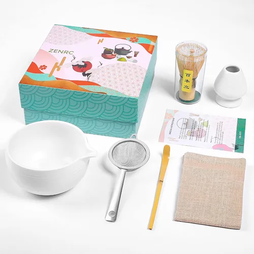 Vista 10 de ZENRC Kit de Ceremony Matcha – Batidor tradicional de bambú (Chasen) Scoop (Chashaku) Chawan Bowl con boquilla de vertido, soporte para batidor