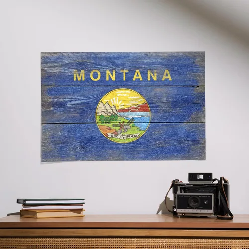 Vista 2 de Lantern Press 16 x 24 pulgadas, impresión artística giclée, decoración de pared, bandera rústica del estado de Montana