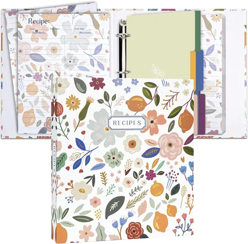Vista 8 de Carpeta de recetas de 3 anillos de 8.5 x 9.5 pulgadas, juego organizador de recetas de página completa con 3 anillos con 25 páginas de ranura y 50