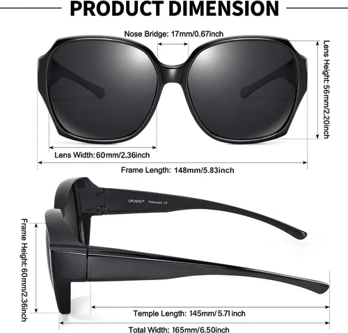 Vista 4 de URUMQI Gafas de sol polarizadas que se ajustan sobre las gafas para mujer, protección UV400, lentes de sol extragrandes
