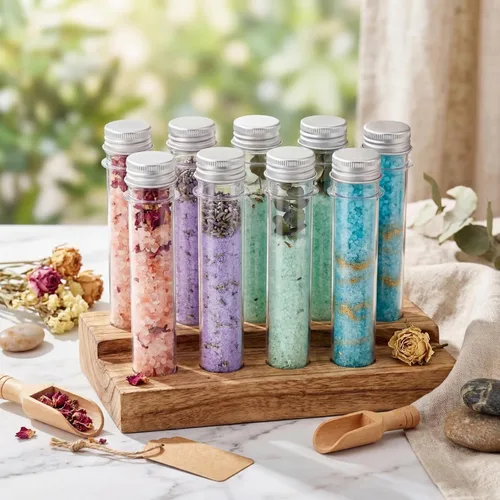 Vista 3 de Xinnun Tubo de prueba de plástico para dulces, 200 unidades, 1.5 fl oz, transparente, tapa de tubo de sal de baño, decoración de viales de plástico