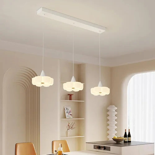 Vista 3 de Lámpara colgante de flor francesa moderna de 3 luces, lámpara de comedor con pantalla PE de 36 W, cable ajustable para isla de cocina, accesorio