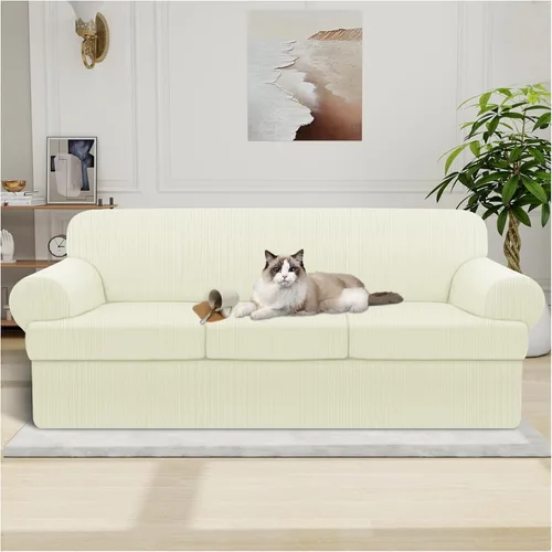 Vista 85 de Funda impermeable para silla con brazos, juego de 2 piezas, funda a rayas para 1 sofá separado con cojín en T, fundas de sillón de tela