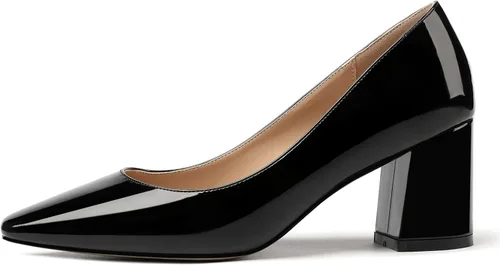 Vista 2 de MERRORI Zapatos de tacón medio para mujer, diseño de patente, con puntera cuadrada, de 2.5 pulgadas