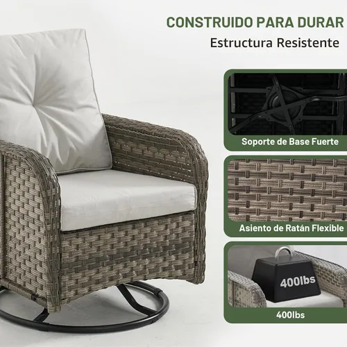 Vista 6 de Aoxun Juego de muebles de mimbre de ratán de 10 piezas con mesa para fogata Gris