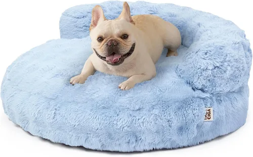 Vista 17 de EHEYCIGA Sofá cama suave para gatos de interior, cama extra pequeña esponjosa para perros con funda extraíble lavable, sofá para mascotas, Camello