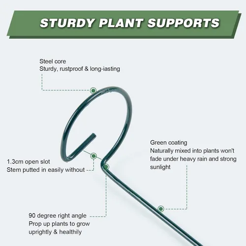 Vista 5 de Joyhalo Paquete de 12 estacas para plantas, estacas de soporte para plantas de 16 pulgadas, soporte de palos para plantas con 24 lazos giratorios