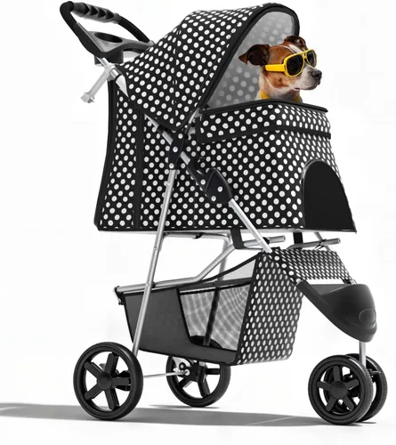 Vista 16 de Magshion Cochecito para mascotas de 3 ruedas, cochecito de viaje plegable para perros y gatos pequeños y medianos (hasta 33 libras), transportador