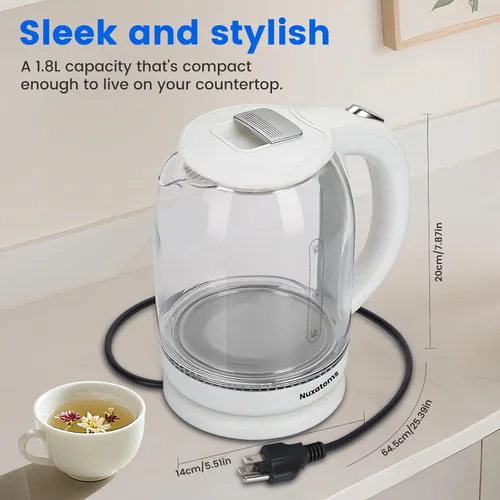 Vista 7 de Hervidor Eléctrico Doméstico, Todo Acero Inoxidable 304 y Sin Contacto con Plástico, Apagado Automático, Vidrio de Borosilicato con Hervido Visual
