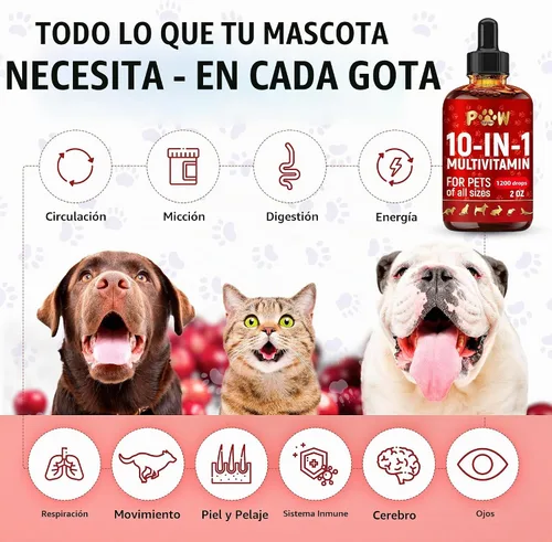 Vista 3 de Multivitamínico para gatos B, C y D3 - Multivitamínico líquido 10 en 1 para perros - Vitaminas y suplementos para perros para ayudar con alergias e
