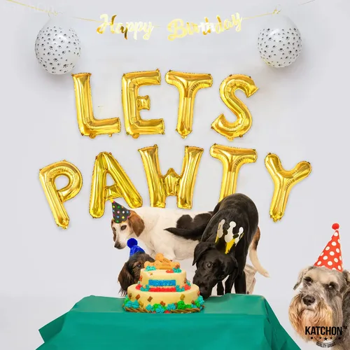 Vista 7 de KatchOn, Globos Lets Pawty Dorados - 16 Pulgadas Pancarta Lets Pawty Globos de Cumpleaños de Perro para Decoraciones de Cumpleaños Pancarta