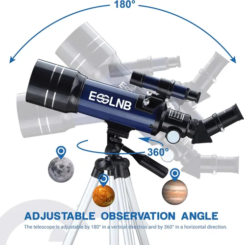 Vista 4 de ESSLNB - Telescopio para adultos, telescopio refractor de apertura de 70 mm (15X-180X) para principiantes de astronomía, telescopio portátil