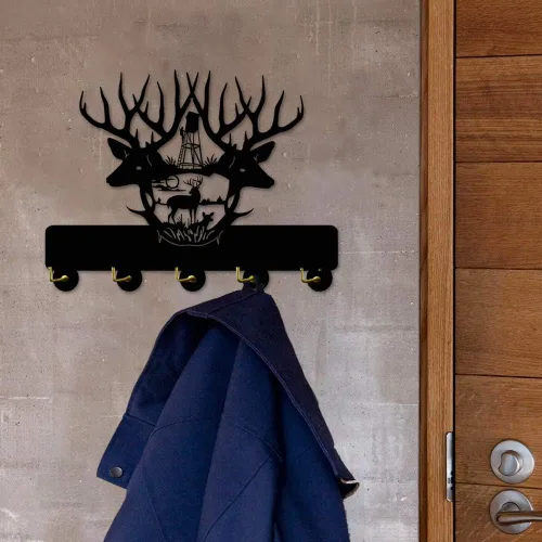 Vista 4 de KingLive Perchas para llaves de pared, ganchos para llaves de ciervo para pared, cuernos de madera negra para decoración de pared, decoración