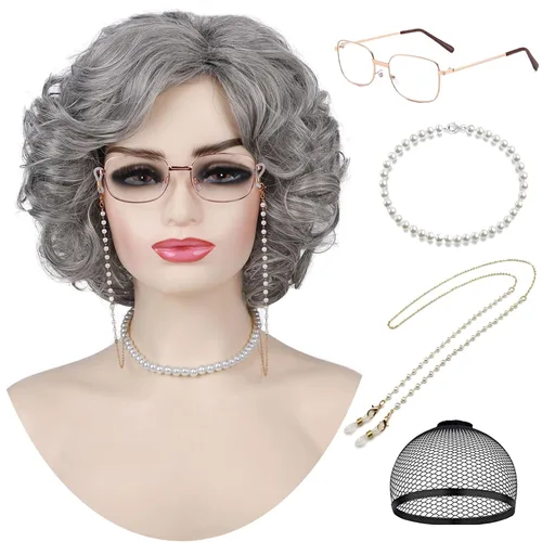 Vista 16 de Peluca de cabello negro de 14 pulgadas con flequillo + diadema de lentejuelas doradas para mujer, disfraz de mujer, pelucas sintéticas resistentes