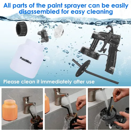 Vista 4 de Pulverizador de pintura, pistola de pulverización HVLP de alta potencia de 650 W con 3 patrones y contenedor desmontable de 27.1 fl oz, pulverizador