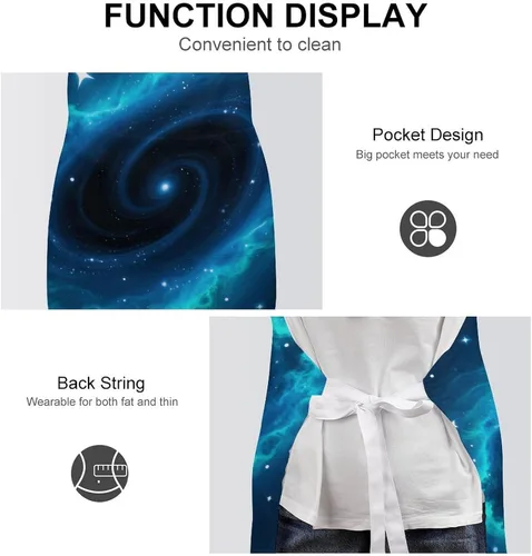 Vista 6 de MUSM Apron for Adults - 27.6 X 31.5 Inch, Heavy-Duty Polyester Aprons with Two Large Pockets, Waterproof Galaxy Kitchen Apron for Cooking, Grilling