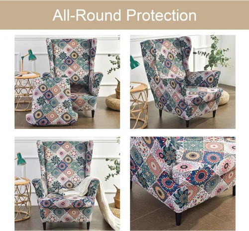 Vista 111 de Eco-Ancheng Funda para silla Wingback, 2 piezas, respaldo de ala, fundas de elastano para sillón con respaldo de ala, fundas para sillón con parte