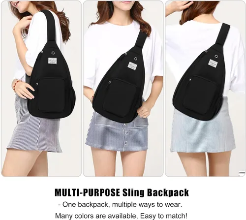 Vista 5 de Kamo Mochila bandolera para el pecho, bandolera para ciclismo, viajes, senderismo, mochila para hombres y mujeres con agujero para auriculares