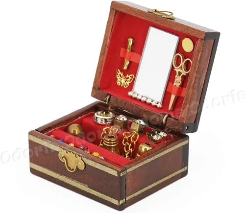 Vista 2 de Odoria Caja de joyería para casa de muñecas en miniatura: caja de maquillaje a escala 1/12, organizador para dormitorio victoriano - Mini cofre