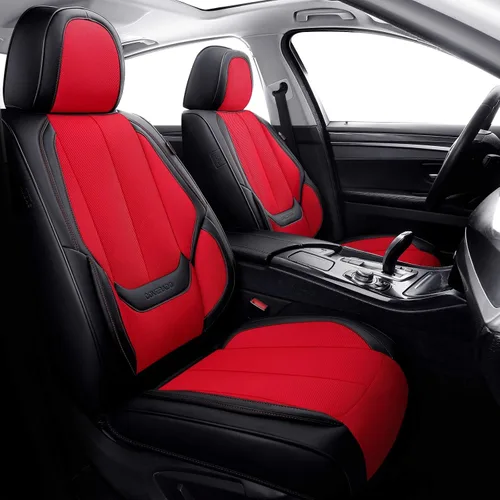 Vista 34 de Coverado Fundas de Asientos Delanteros, Funda de Asiento de Cuero Sintético de Lujo Impermeable, Protector de Asiento de Coche Beige, Funda