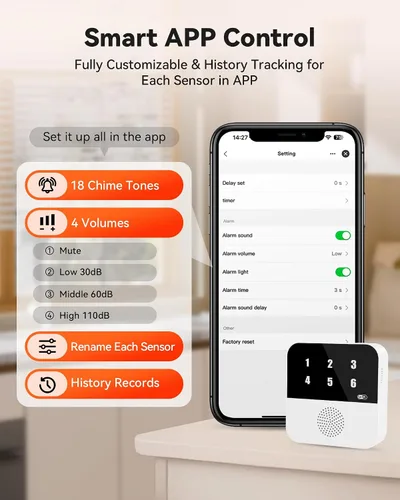 Vista 7 de PILSAMAS Detector de fugas de agua WiFi, paquete de 4 unidades (sirena) + concentrador Samrt con pantalla de números para identificar fugas, alarma