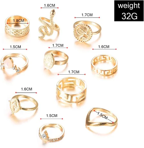 Vista 3 de YOOESTORES82 Juego de anillos bohemios dorados, anillos apilables para nudillos, vintage, de serpiente, juego de anillos apilables para mujeres