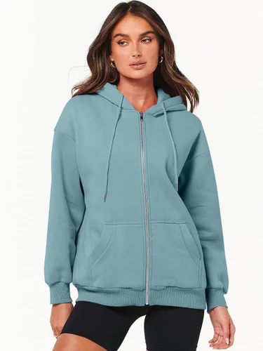Vista 8 de ANRABESS Sudaderas con capucha y cremallera para mujer, de manga larga, sudaderas de gran tamaño, forro polar Y2K, con bolsillos, ropa de otoño