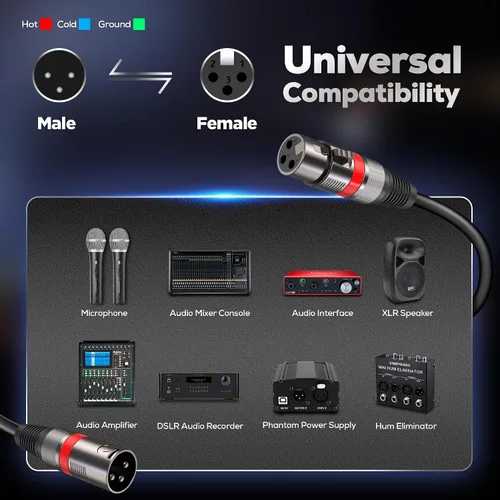 Vista 5 de Cables XLR 25FT/8M 2 paquetes, Cable de Micrófono Balanceado Premium de Servicio Pesado con Conector de Cordón de Micrófono XLR Macho a Hembra de 3