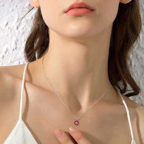 Vista 4 de SMILEST Dainty Heart Birthstone Necklace for Women, 925 Sterling Silver 01-enero-granate rojo