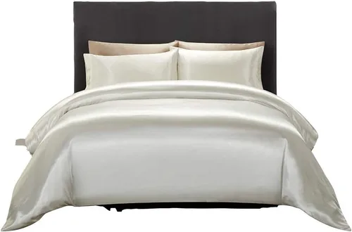Vista 17 de Juego de edredón 100% satén de seda pura con 2 fundas de almohada, sin arrugas, resistente a la decoloración, una funda de edredón de satén de seda