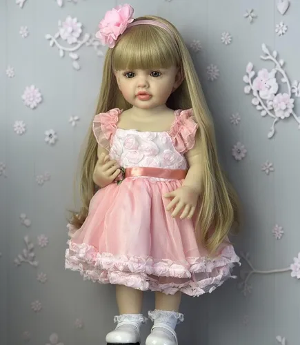 Vista 5 de iCradle - Muñeca realista de 22 pulgadas, muñeca de princesa recién nacida de vinilo de cuerpo completo con pelo largo, posable, para niños a partir