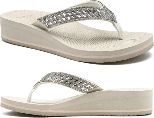 Vista 18 de KuaiLu Sandalias con plataforma de diamantes de imitación y soporte de arco para mujer