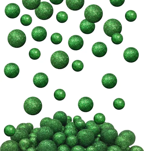 Vista 3 de Bolas de espuma con purpurina verde para manualidades y relleno de jarrón, 1250 bolas decorativas de dispersión de mesa, decoración de fiesta