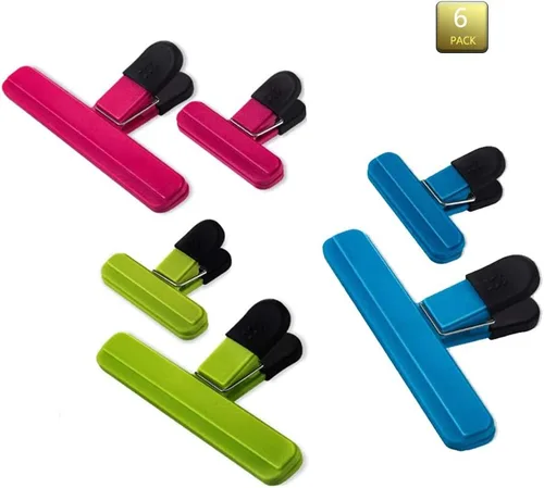 Vista 7 de Paquete de 6 clips resistentes para bolsas de chips (3 grandes y 3 tamaños pequeños) clips de sellado de bolsas de plástico hermético, agarre