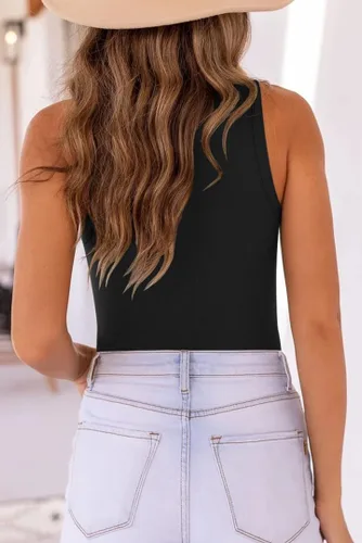 Vista 3 de MISSJOY Body básico sin mangas con espalda cruzada y cuello halter acanalado para mujer