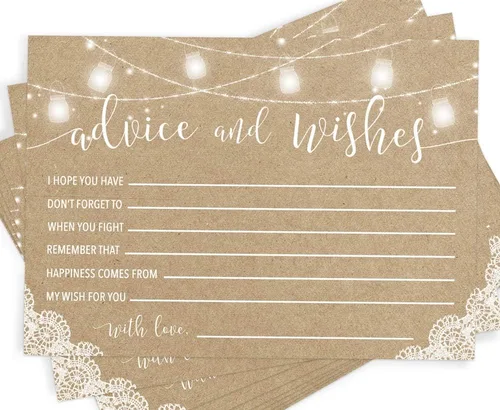 Vista 9 de Printed Party Tarjetas de consejos de boda y buenos deseos, tema boho arco iris, juego de 50 Crema