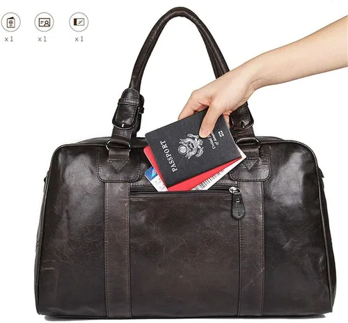 Vista 7 de Vintage aceite cera cuero viaje Duffel 15 "portátil hombro bolsa de fin de semana deportes durante la noche equipaje Tote bolso gimnasio bolsa