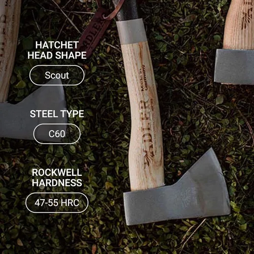 Vista 4 de Adler Hacha de explorador – Hacha de campamento forjada alemana con funda de cuero, bushcraft compacto y hacha de senderismo, cabeza de acero al