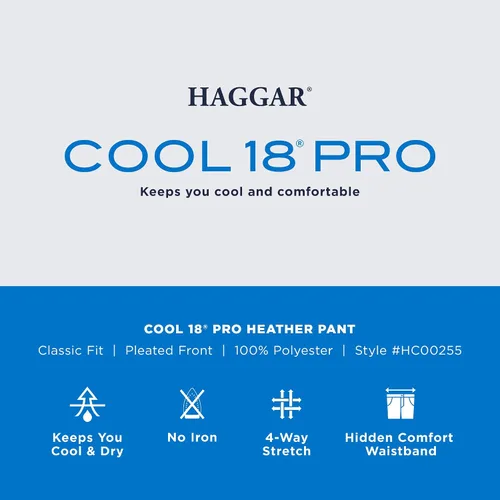 Vista 4 de Haggar Cool 18 Pro para hombres - Pantalón de ajuste clásico, con plisado frontal y cintura expandible oculta, tallas regulares y grandes y altas