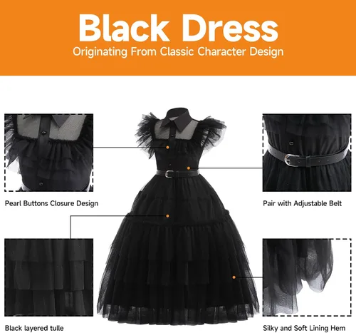 Vista 2 de Hellet Girls Cosplay Costume Dress for Family Kids Costumes Black Dance Princess for Halloween School Party