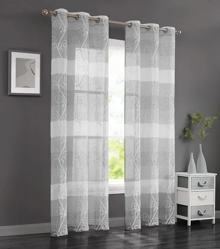 Vista 8 de Dainty Home Silvia - Par de paneles de ventana con bordado floral de chenilla de 76 x 84 pulgadas, color azul, SILV7684BL