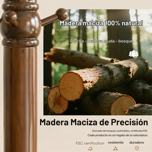 Vista 4 de Perchero de madera de pie, 73.6 pulgadas con gancho